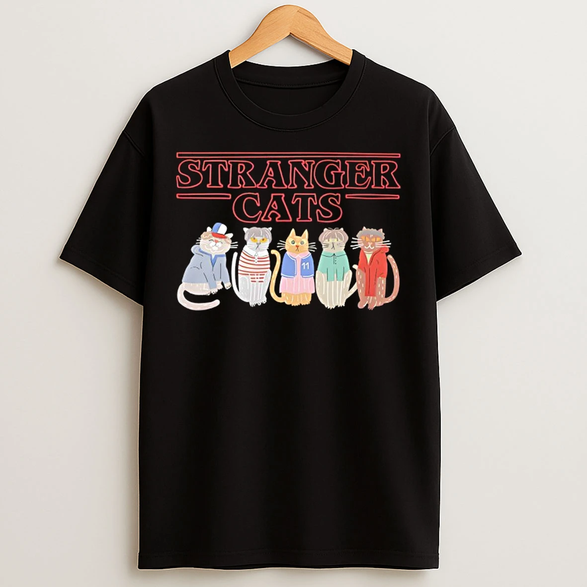 Classic Stranger Things X Cat Five Happy Cat T Shirts