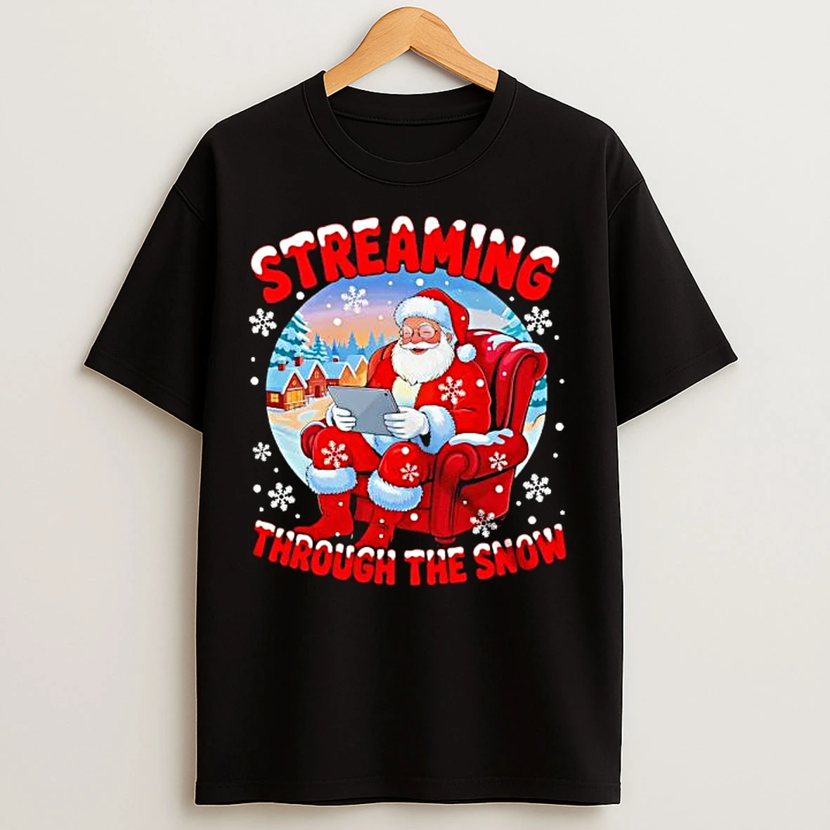 Classic Streaming Through Snow Merry Christmas Santa T Shirts