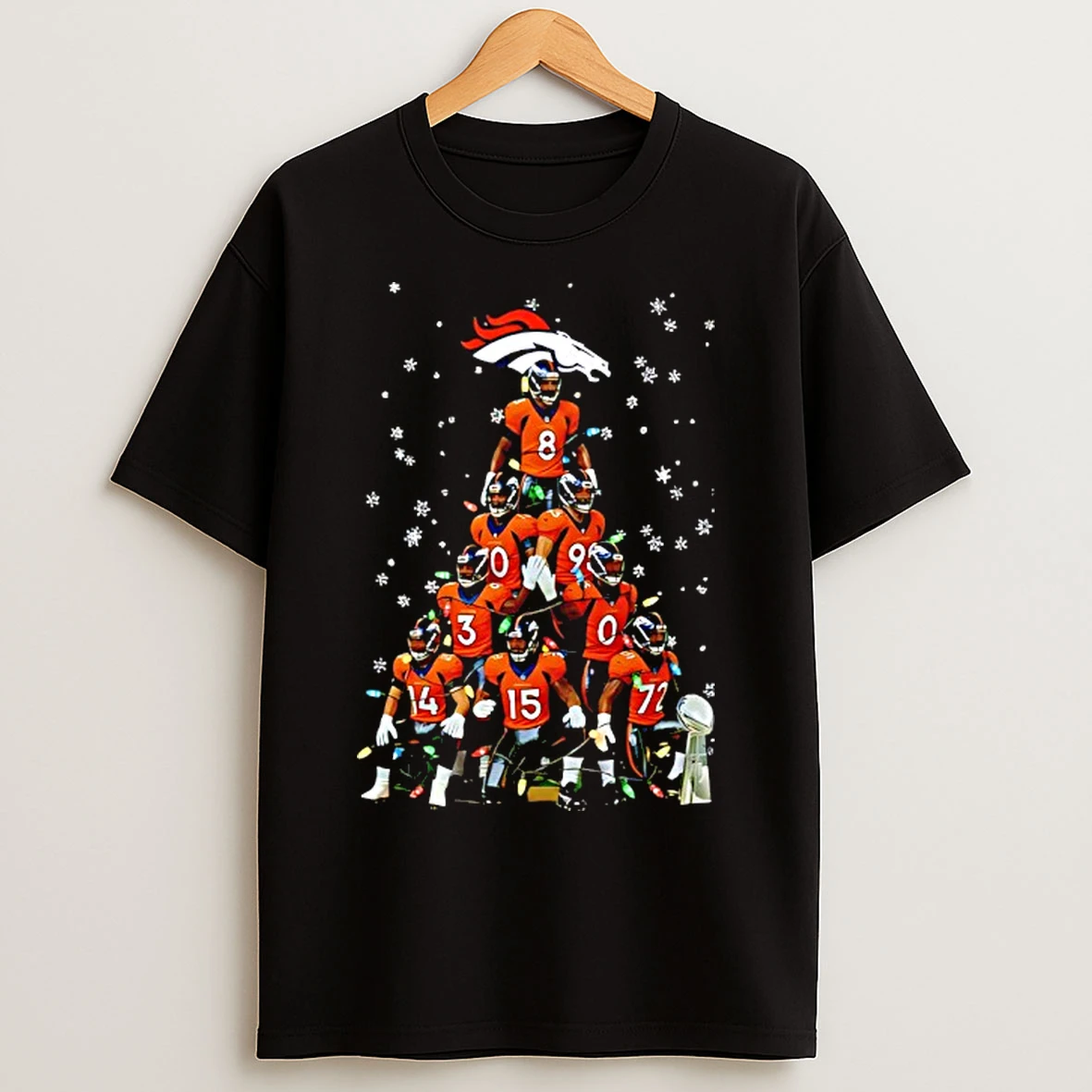 Classic Super Bowl Trophy Broncos Fan With Christmas Tree Players Graphic T Shirts