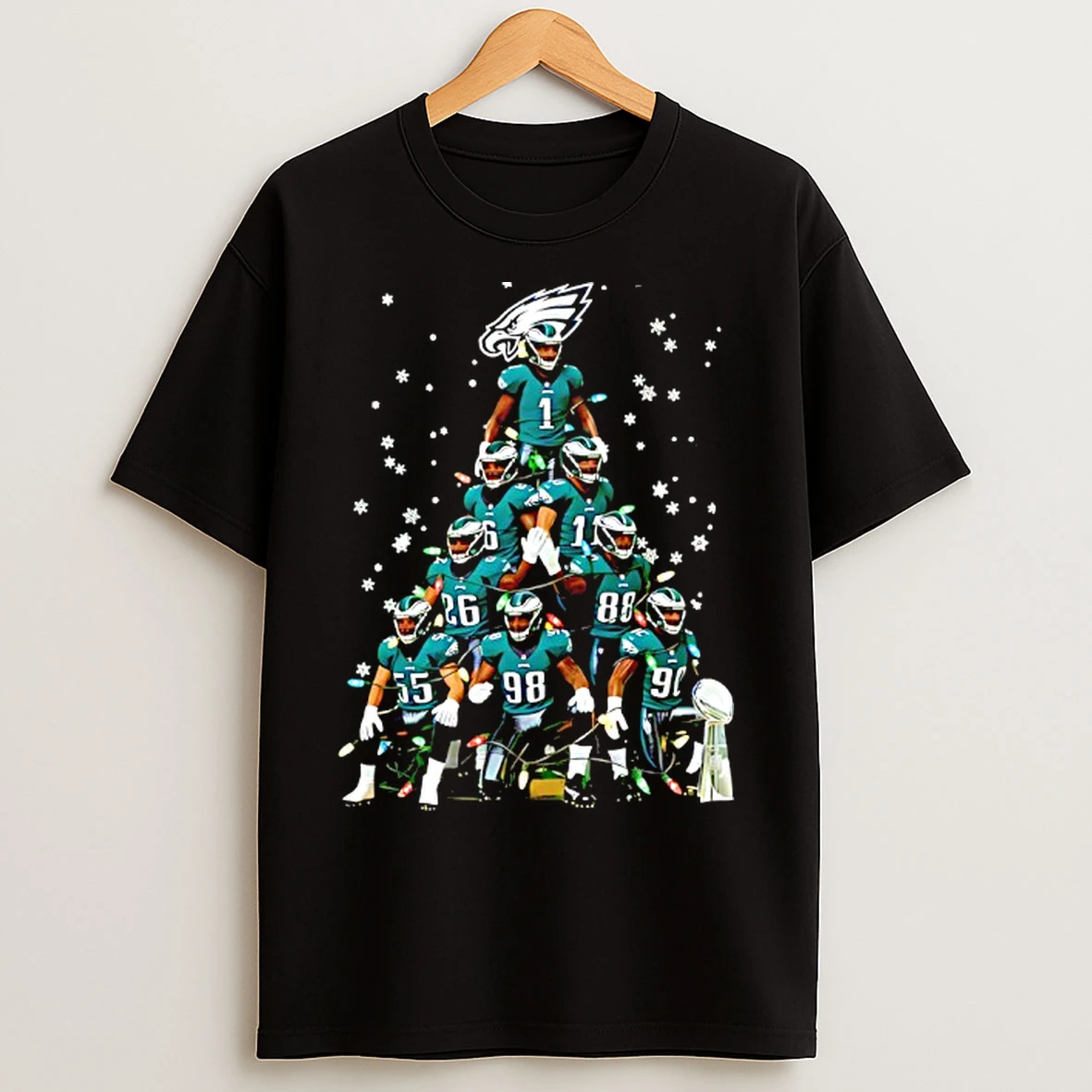 Classic Super Bowl Trophy Philadelphia Eagles With Christmas Tree Players Graphic T Shirts