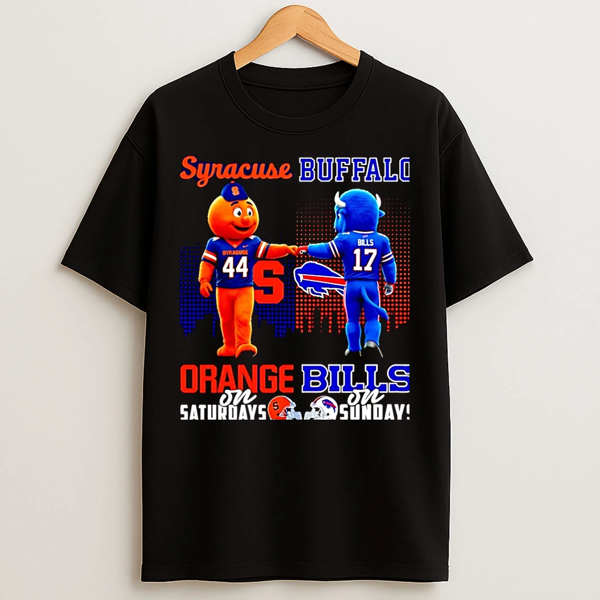 Classic Syracuse Orange On Saturdays Vs Buffalo Bills On Sundays Mascot Skyline Christmas T Shirts