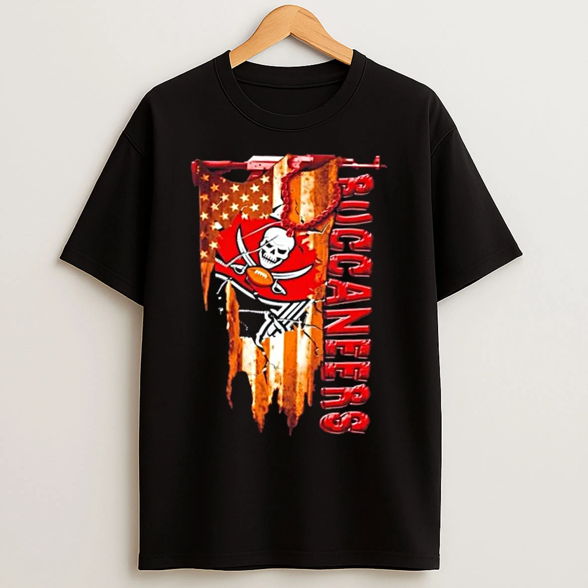 Classic Tampa Bay Buccaneers Football Battle Shattered Usa Flag Rip Design T Shirts