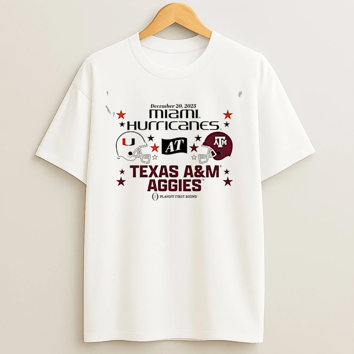 Classic Texas Am Aggies Miami Hurricanes 2025 Cfp First Round Matchup Helmets T Shirts