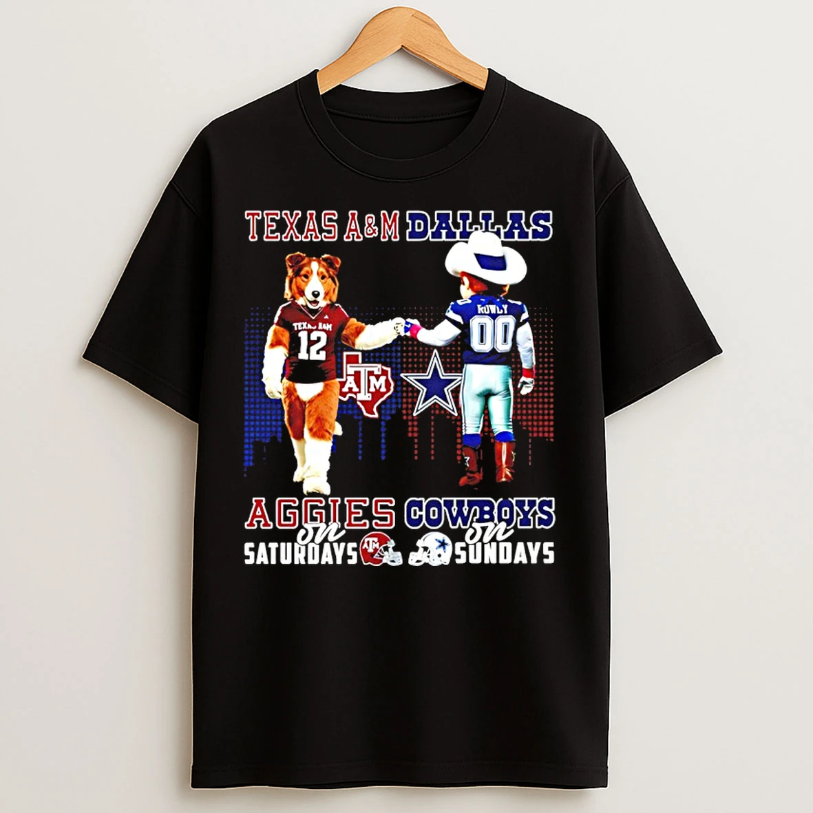 Classic Texas Am Aggies On Saturdays Vs Dallas Cowboys On Sundays Mascot Skyline T Shirts