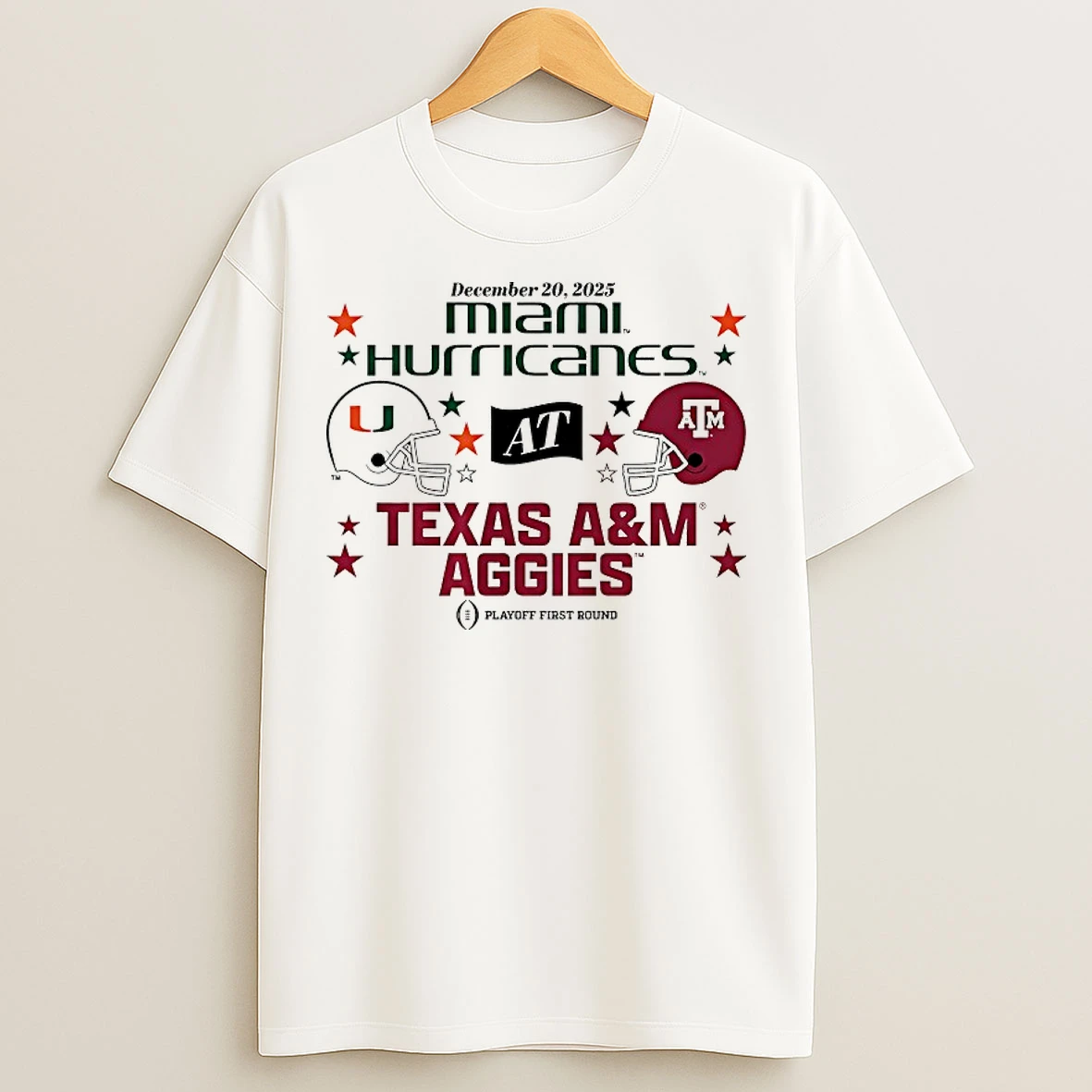 Classic Texas Am Aggies And Miami Hurricanes 2025 Cfp First Round Matchup T Shirts