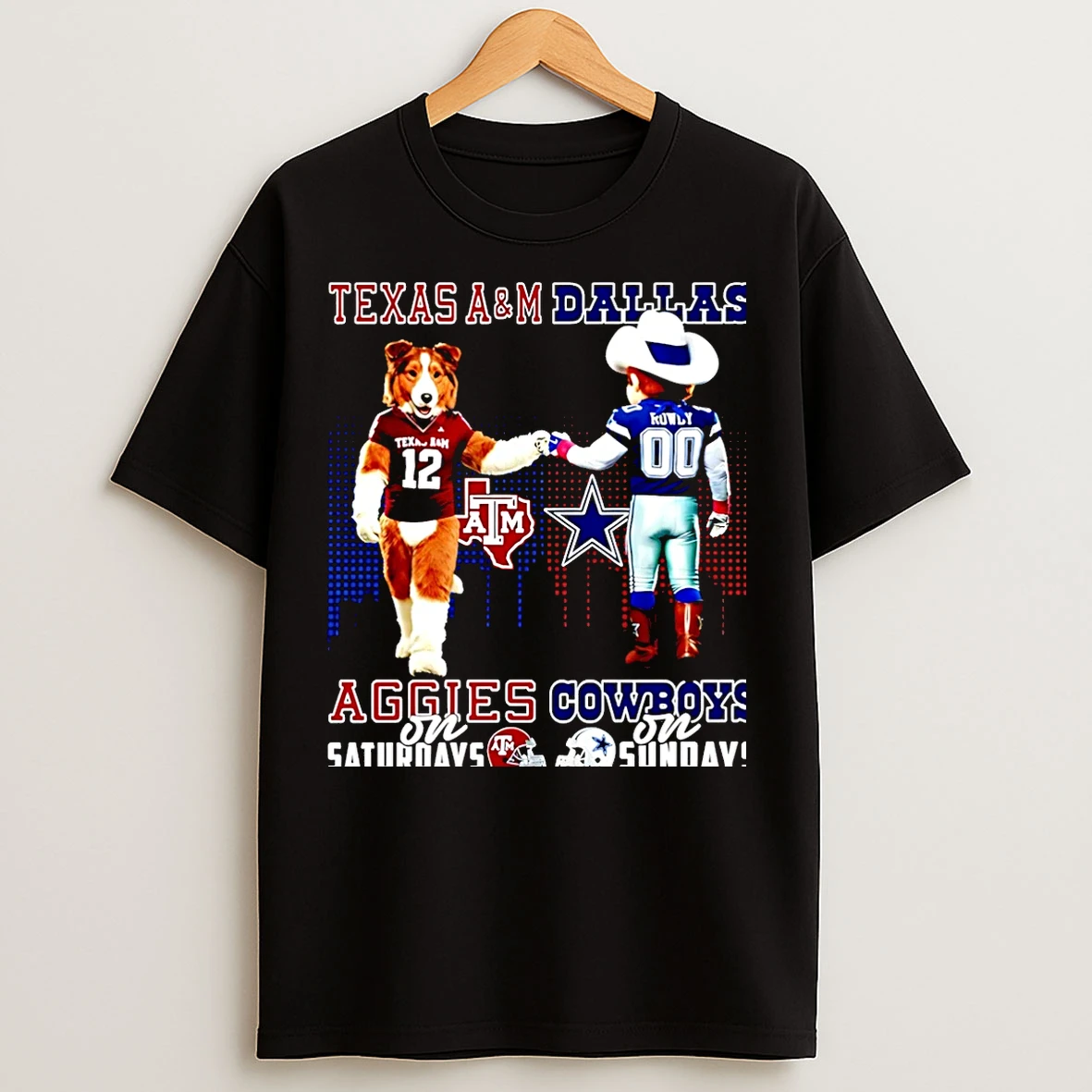 Classic Texas Am Aggies On Saturdays Vs Dallas Cowboys On Sundays Mascot Skyline Christmas T Shirts