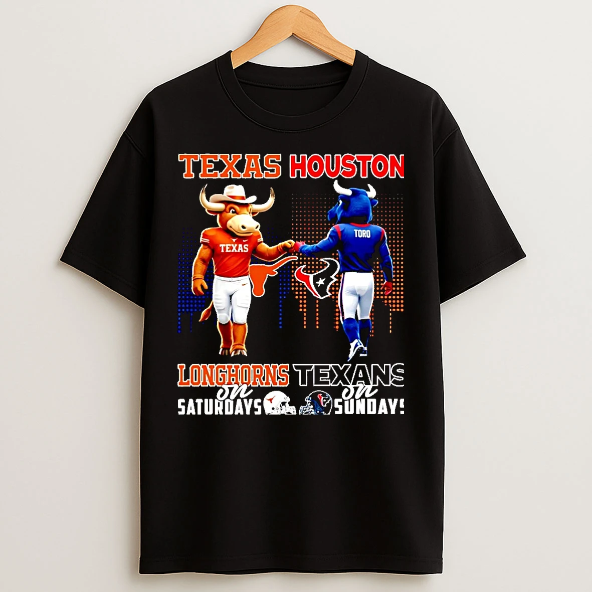 Classic Texas Longhorns On Saturdays Vs Houston Texans On Sundays Mascot Skyline Christmas T Shirts