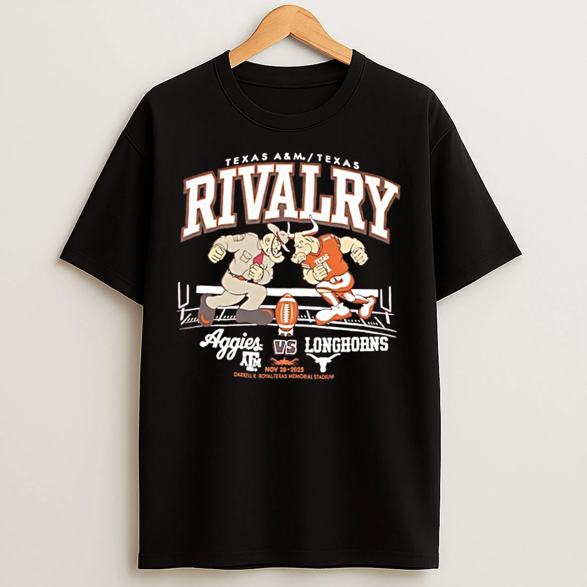 Classic Texas Longhorns Vs Texas Am Aggies 2025 Rivalry Standing Mascot T Shirts
