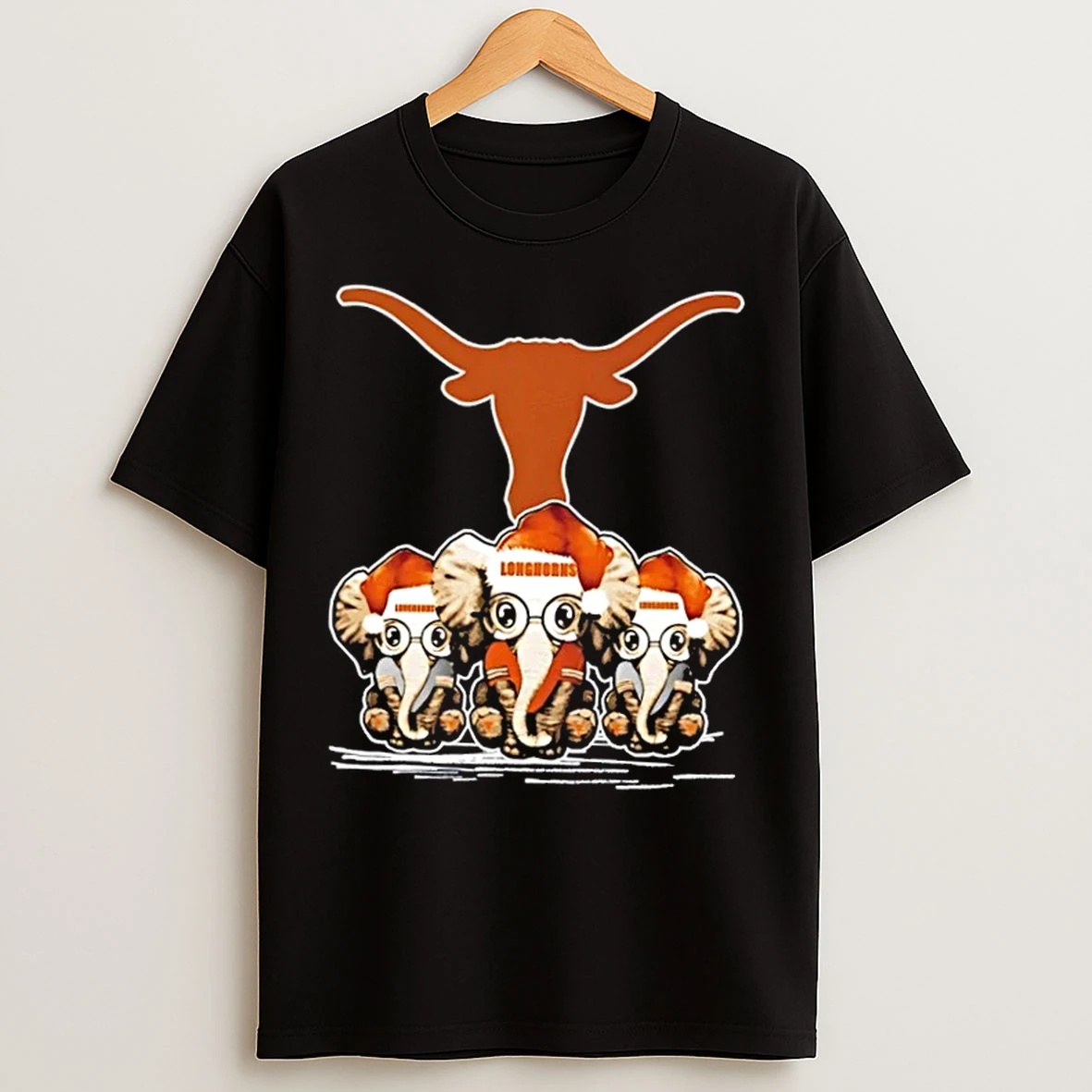 Classic Texas Longhorns X Elephants Santa Hat Merry Christmas T Shirts