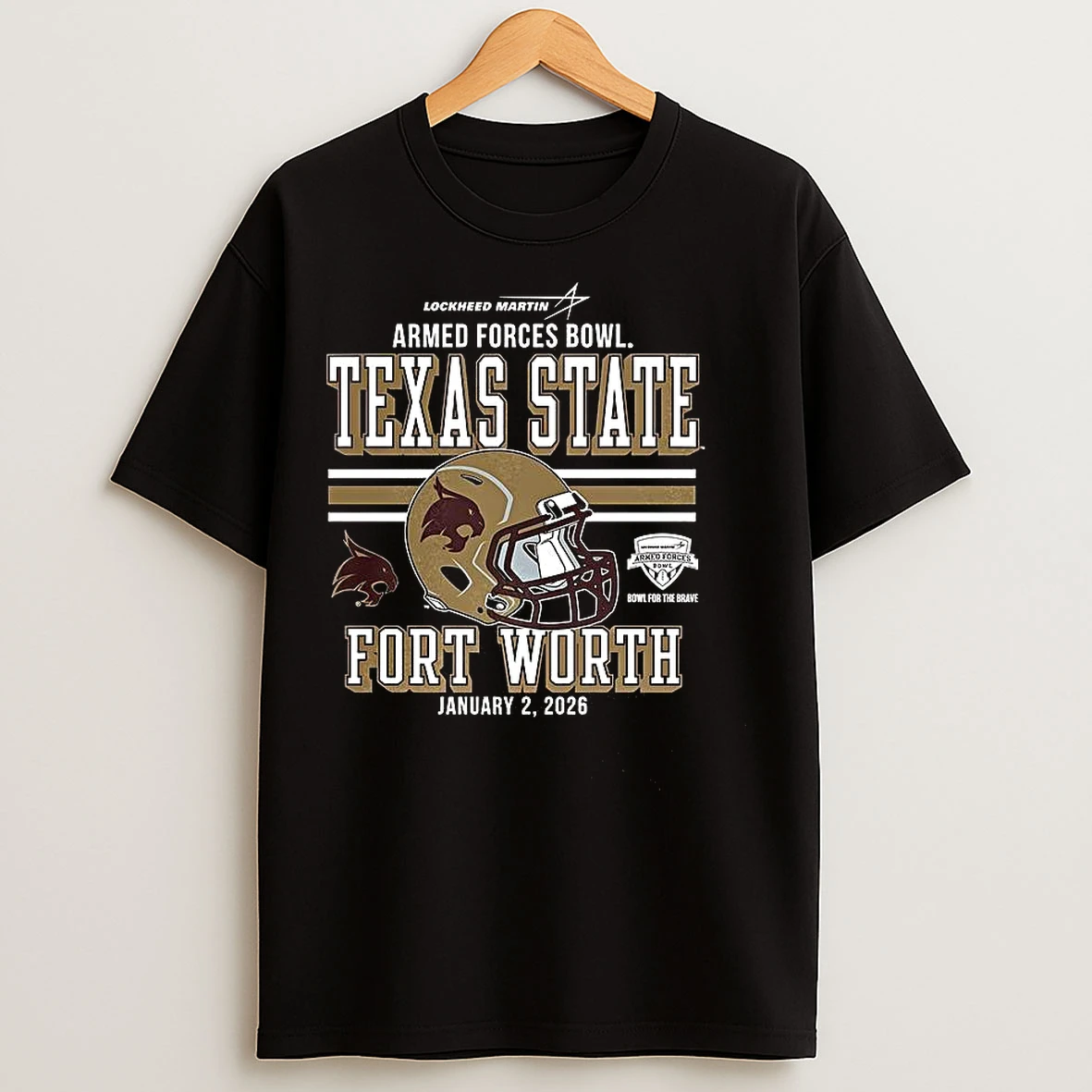 Classic Texas State Bobcats 2025 Armed Forces Bowl Bound T Shirts