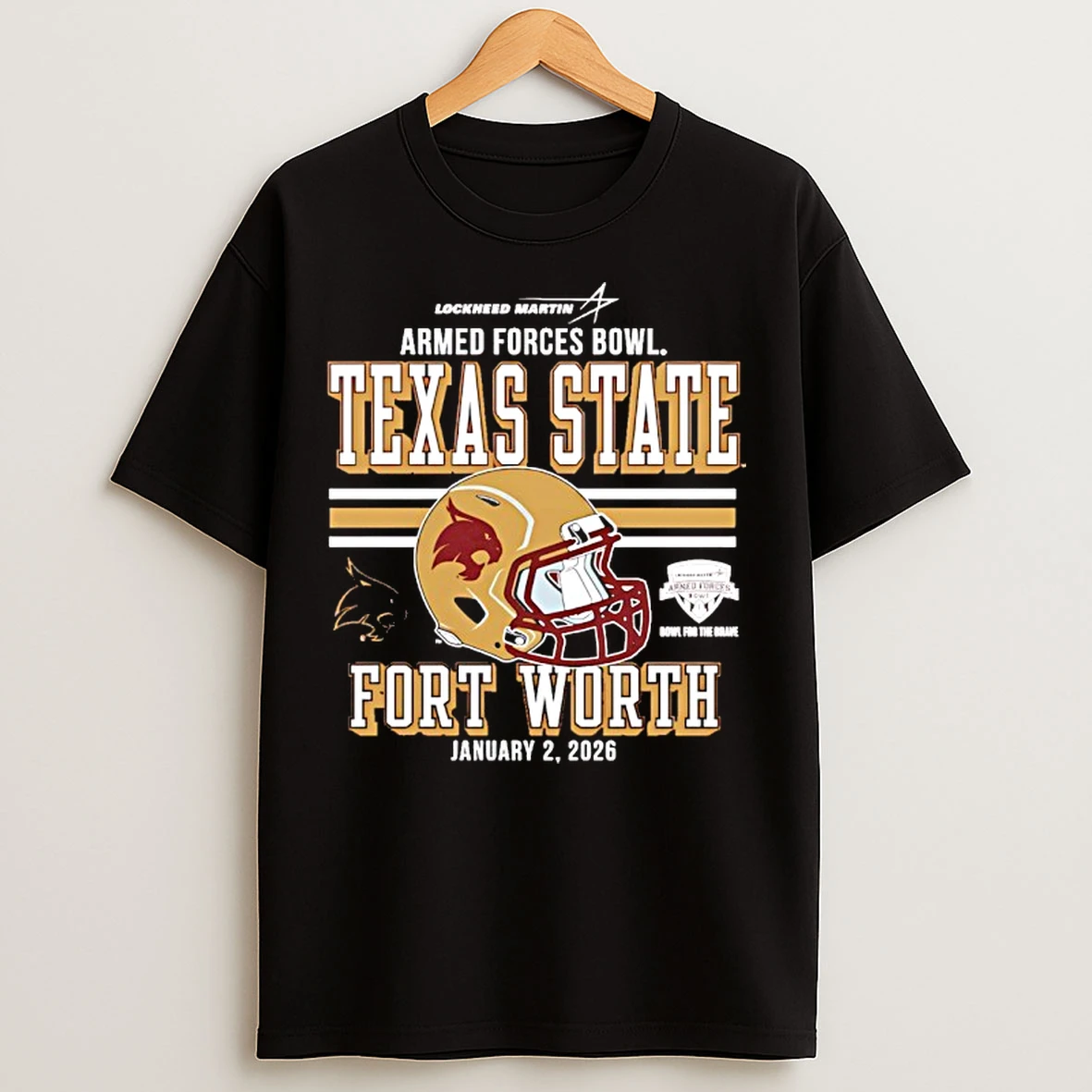 Classic Texas State Fort Worth 2026 Armed Forces Bowl Bound Helmet T Shirts