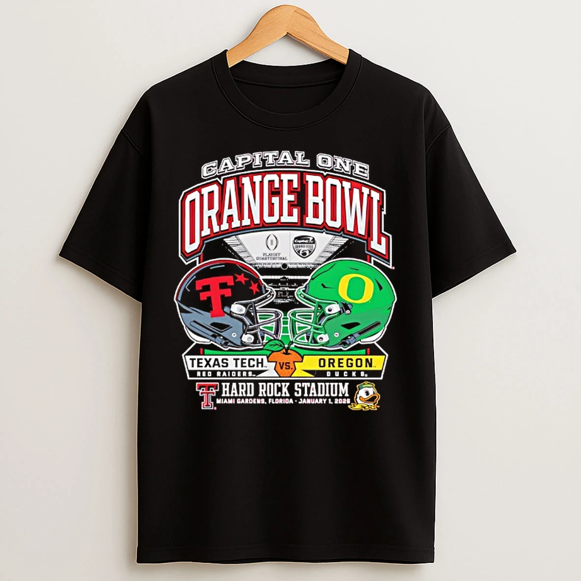 Classic Texas Tech 2025 Orange Bowl Dueling Helmets Vs Oregon T Shirts