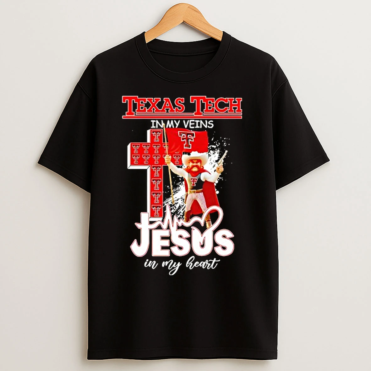 Classic Texas Tech Red Raider In My Veins Jesus In My Heart Flag T Shirts