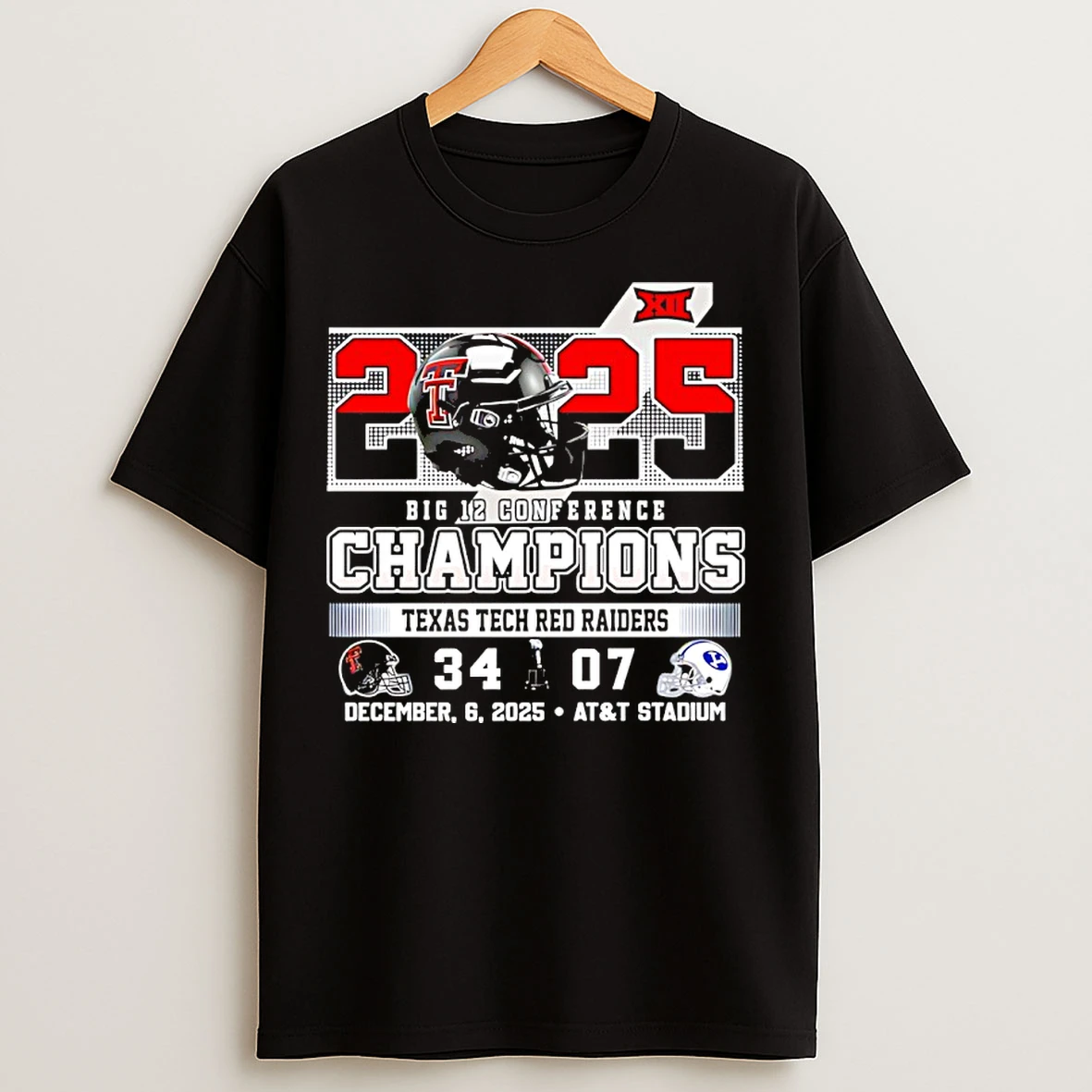 Classic Texas Tech Red Raiders 2025 Big 12 Conference Champions 34 07 Score T Shirts