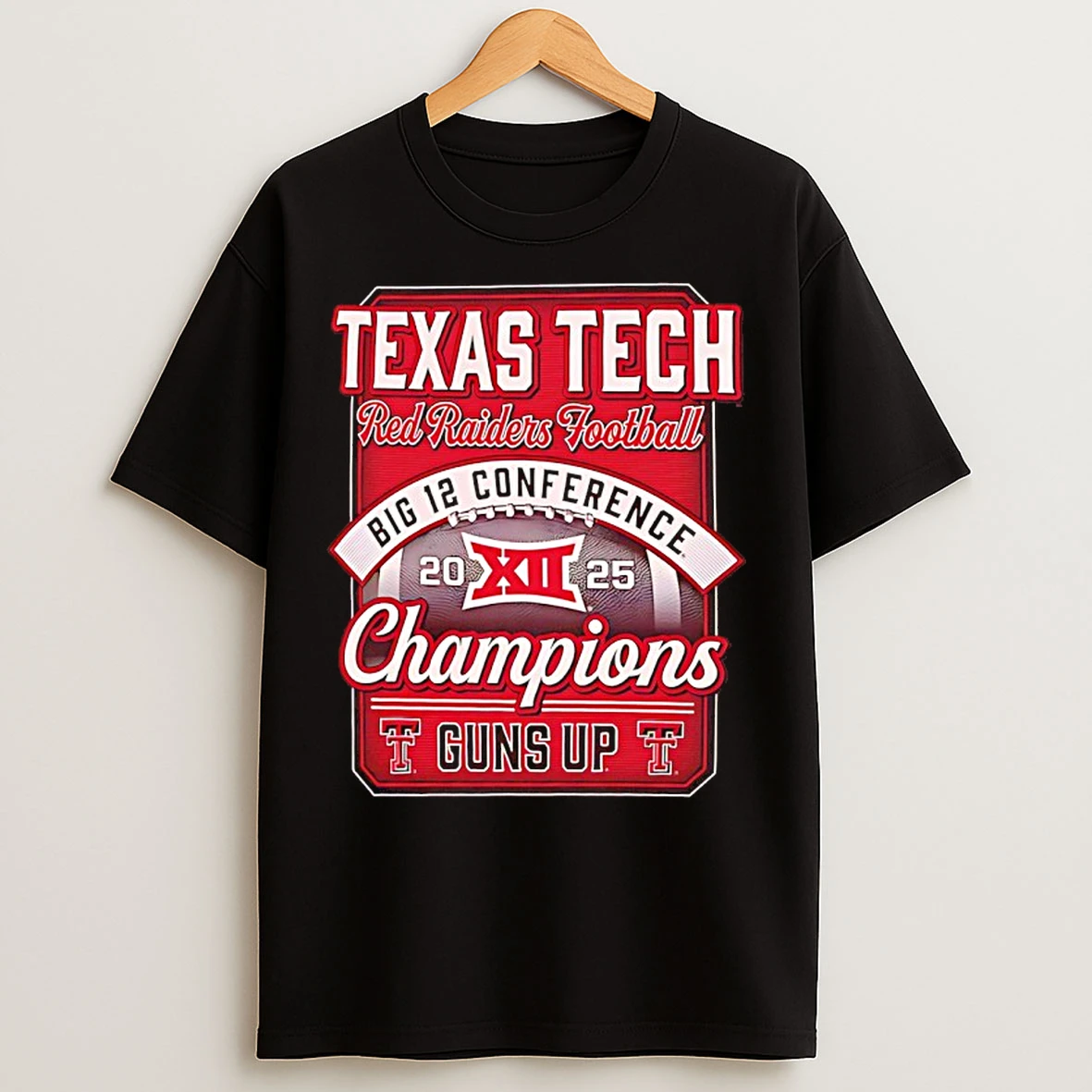 Classic Texas Tech Red Raiders 2025 Big 12 Football Champions Guns Up Score T Shirts
