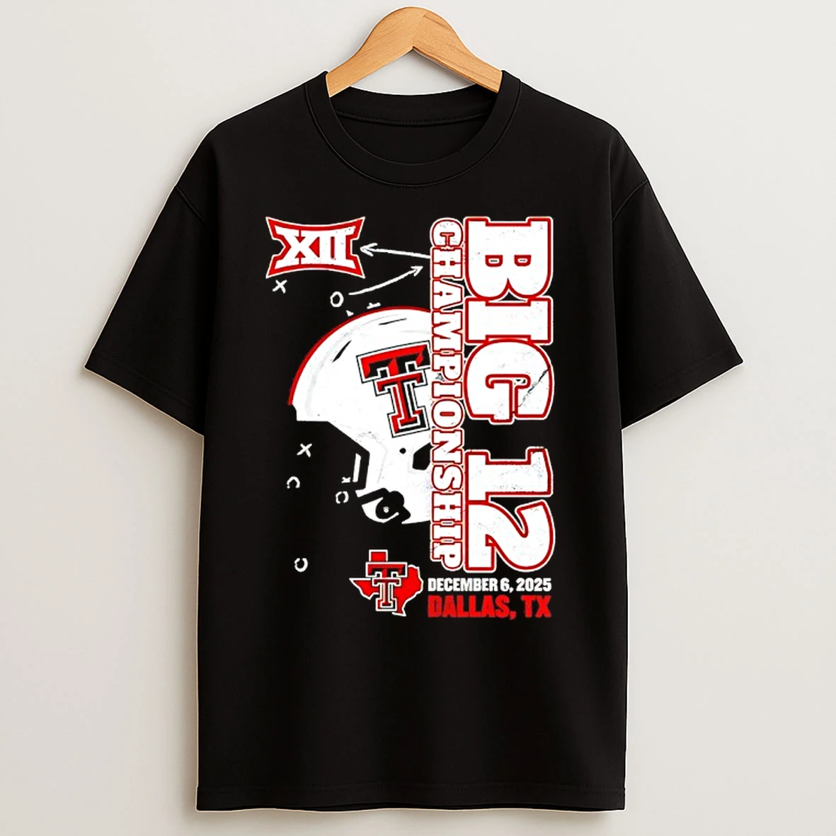 Classic Texas Tech Red Raiders 2025 Big 12 Football Championship Vertical Helmet T Shirts