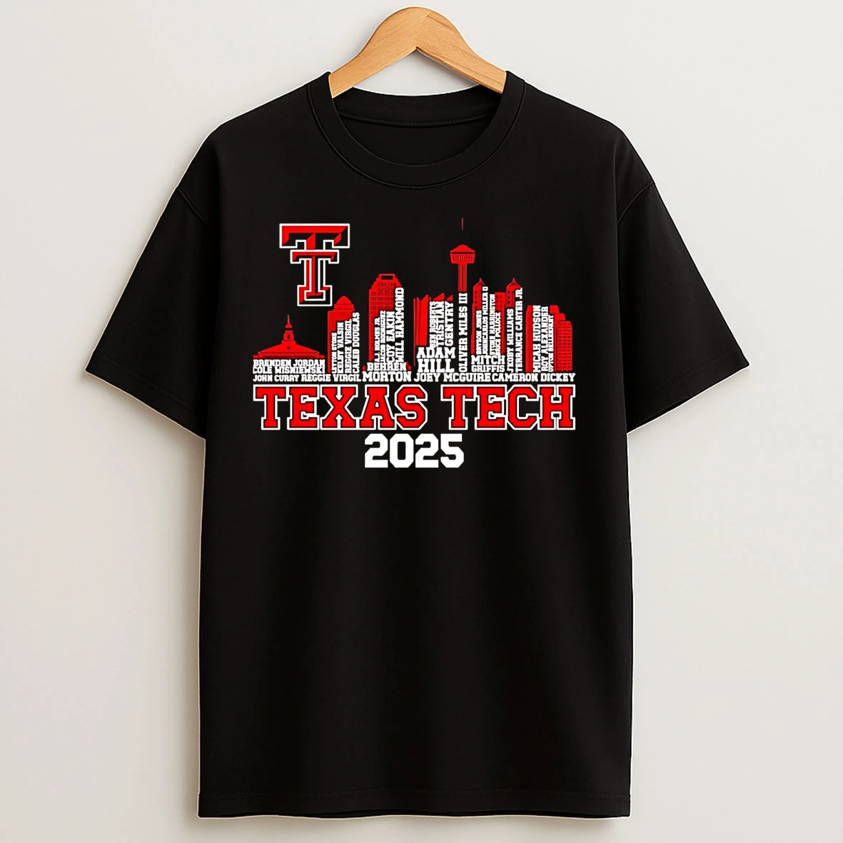Classic Texas Tech Red Raiders 2025 City Skyline Players Names T Shirts