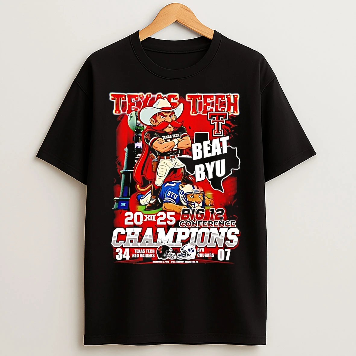 Classic Texas Tech Red Raiders Beat Byu 2025 Big 12 Champions Mascot T Shirts