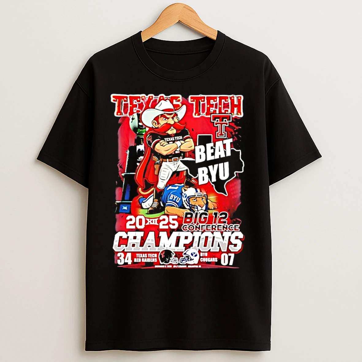 Classic Texas Tech Red Raiders Big 12 Conference Champions 2025 Beat Byu Mascot T Shirts