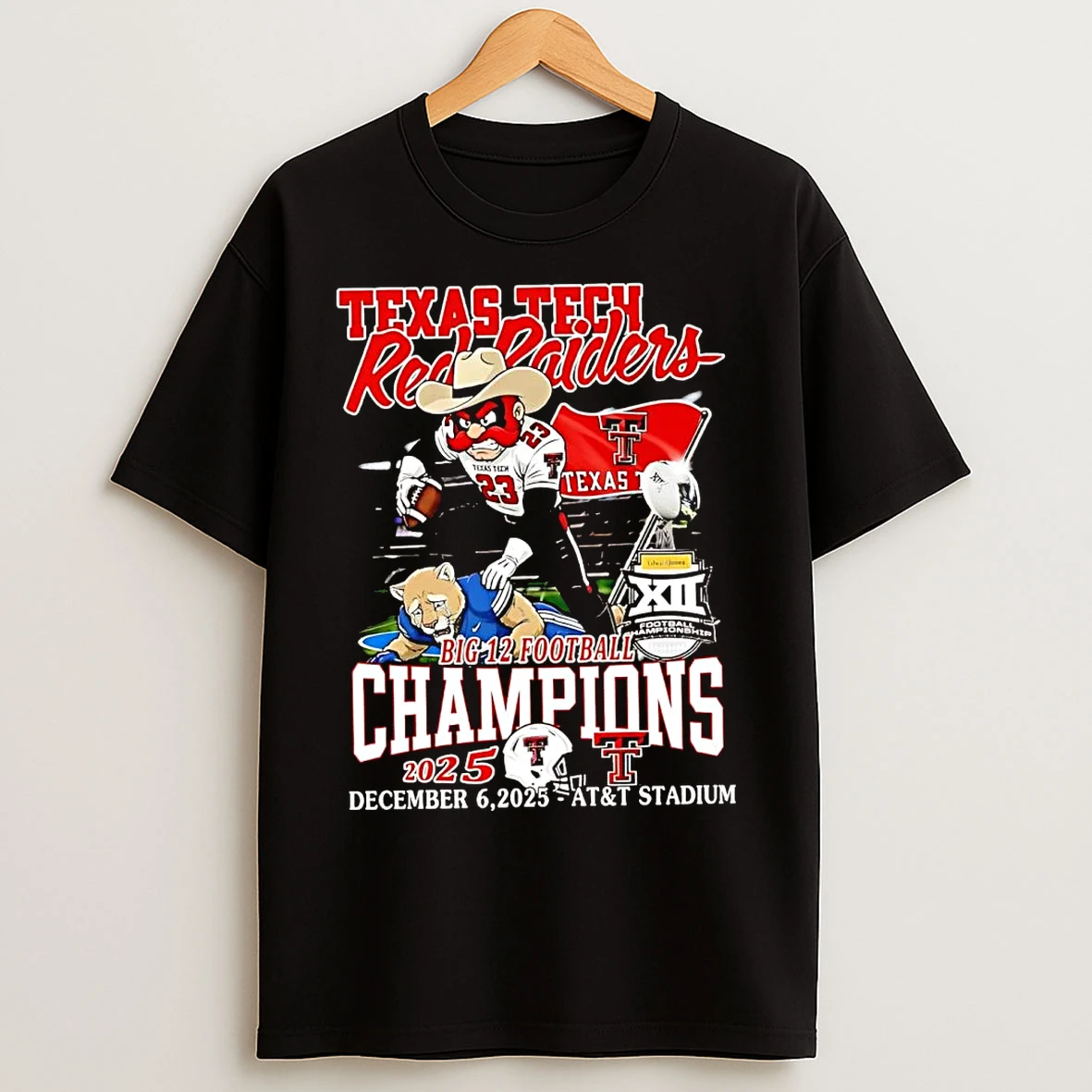 Classic Texas Tech Red Raiders Big 12 Football Champions Trophy 2025 T Shirts