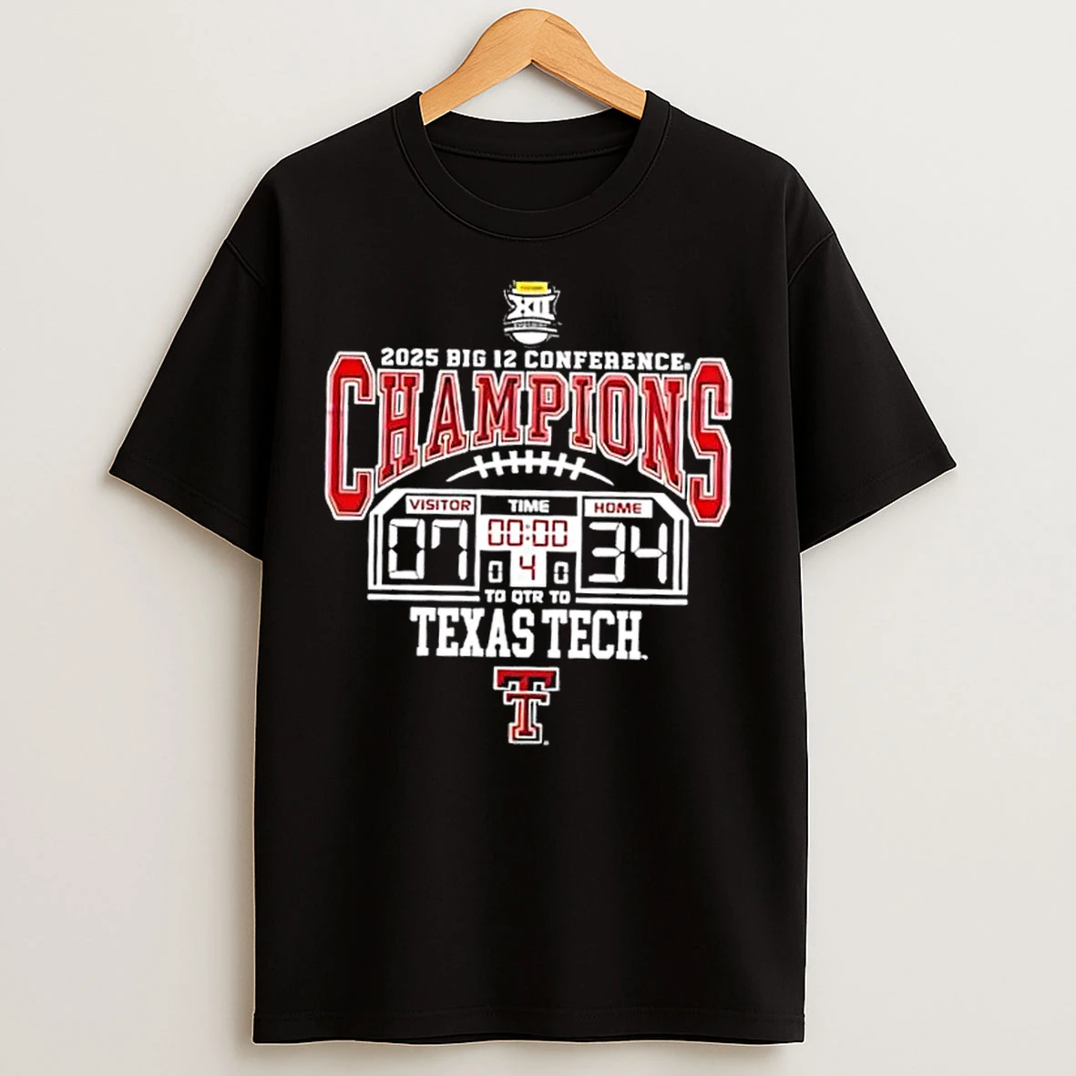 Classic Texas Tech Red Raiders Black Blue 84 2025 Big 12 Champions Score T Shirts