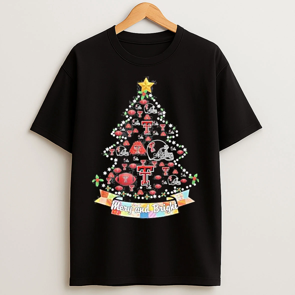 Classic Texas Tech Red Raiders Merry And Bright Christmas Tree T Shirts