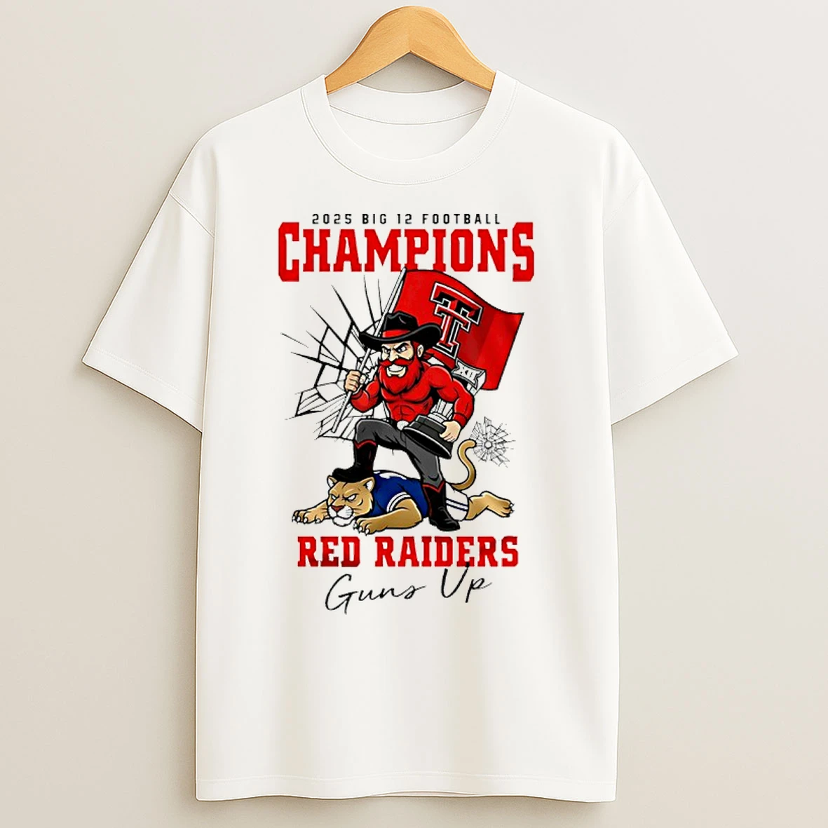 Classic Texas Tech Red Raiders Ncaa 2025 Big 12 Football Champions Guns Up T Shirts