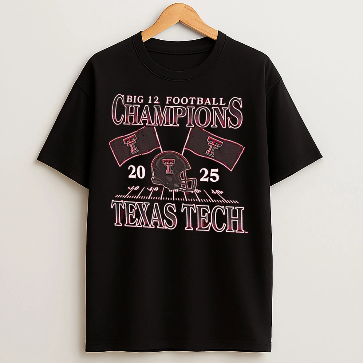 Classic Texas Tech Red Raiders Red 2025 Big 12 Football Champions Flags T Shirts