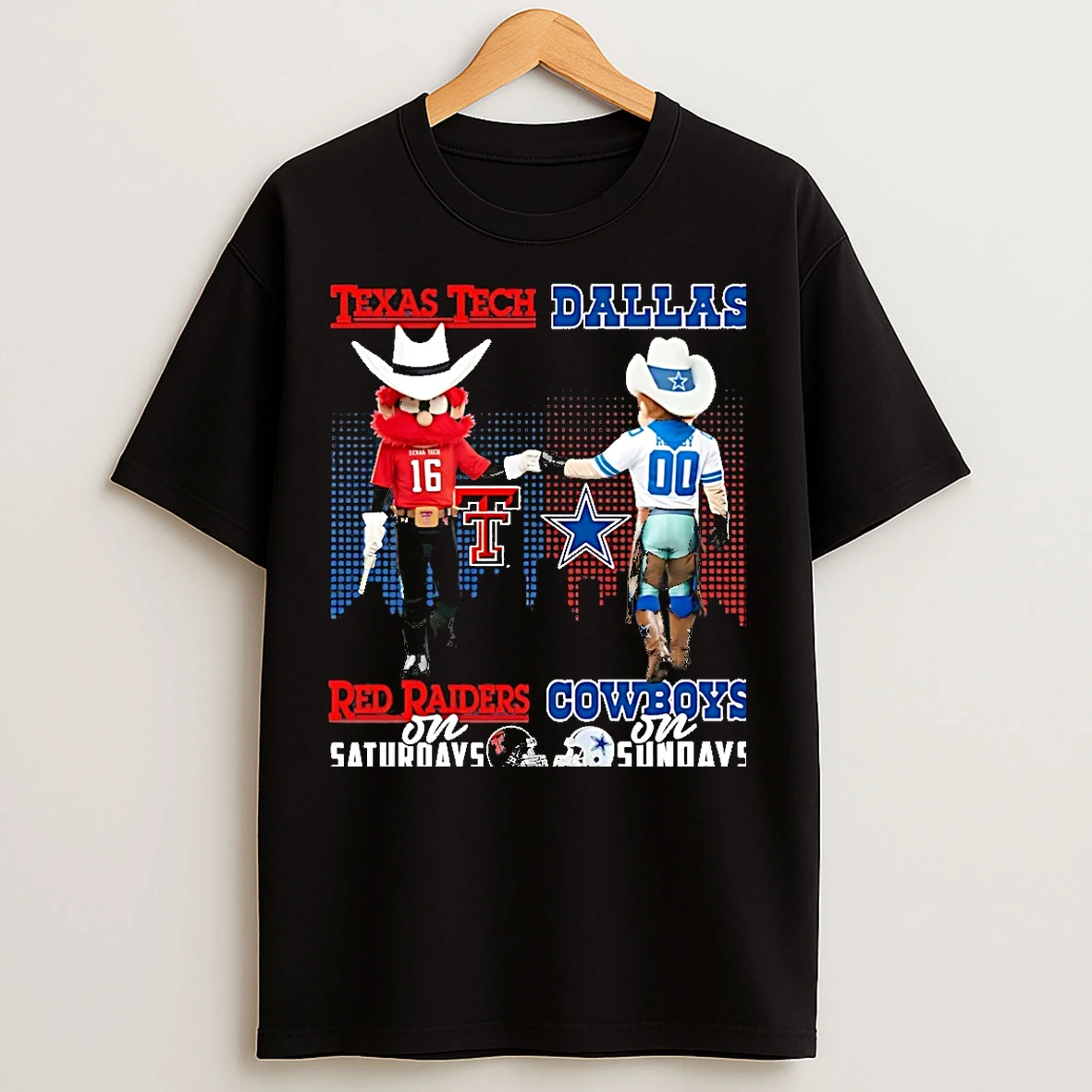 Classic Texas Tech Red Raiders On Saturdays Vs Dallas Cowboys On Sundays Mascot Skyline Christmas T Shirts