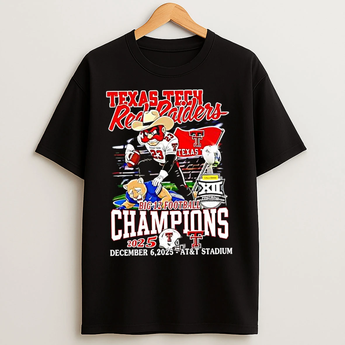 Classic Texas Tech Red Raiders Vs Byu Cougar Mascots 2025 Big 12 Football Champions T Shirts