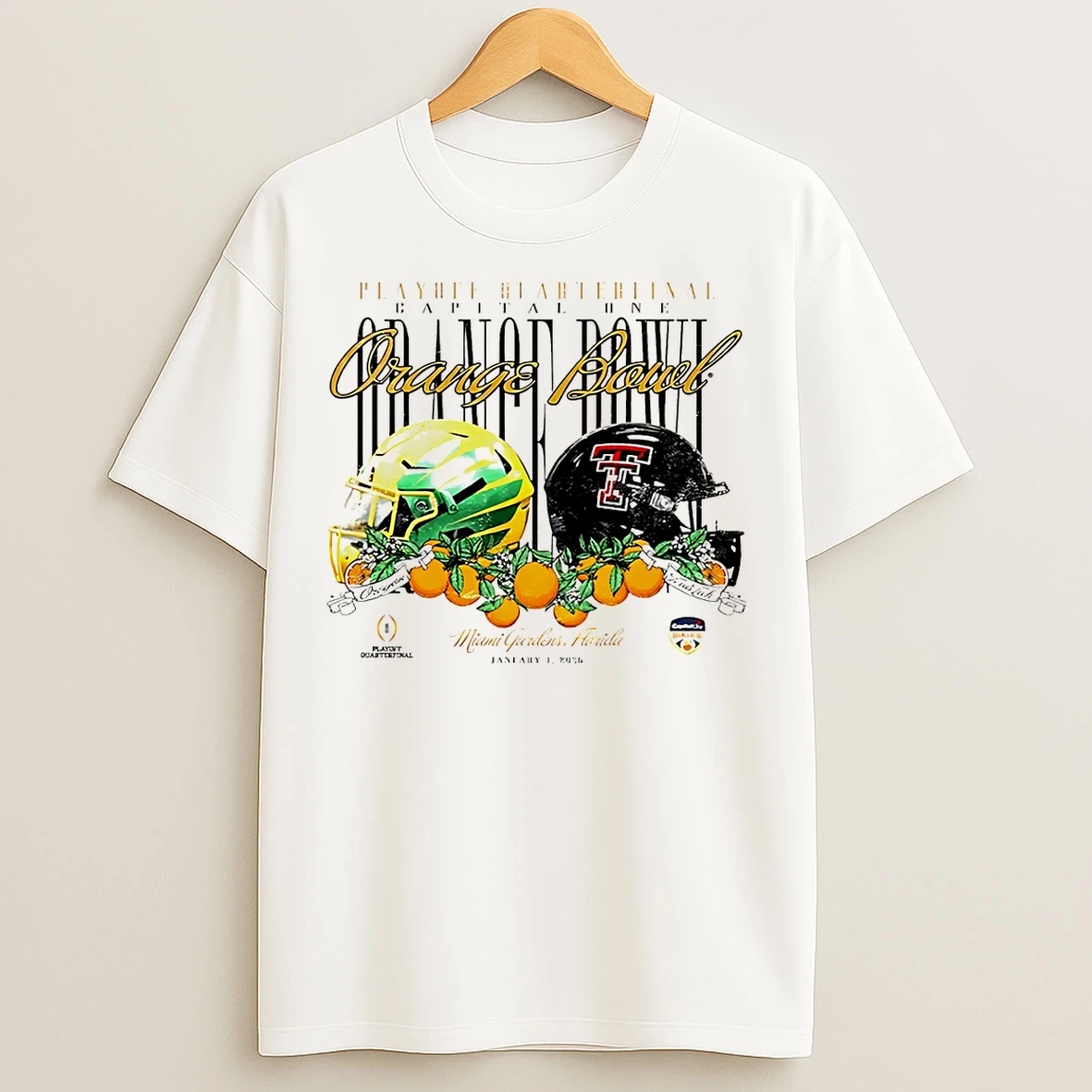 Classic Texas Tech Red Raiders Vs Oregon Ducks 2026 Orange Bowl Helmets T Shirts