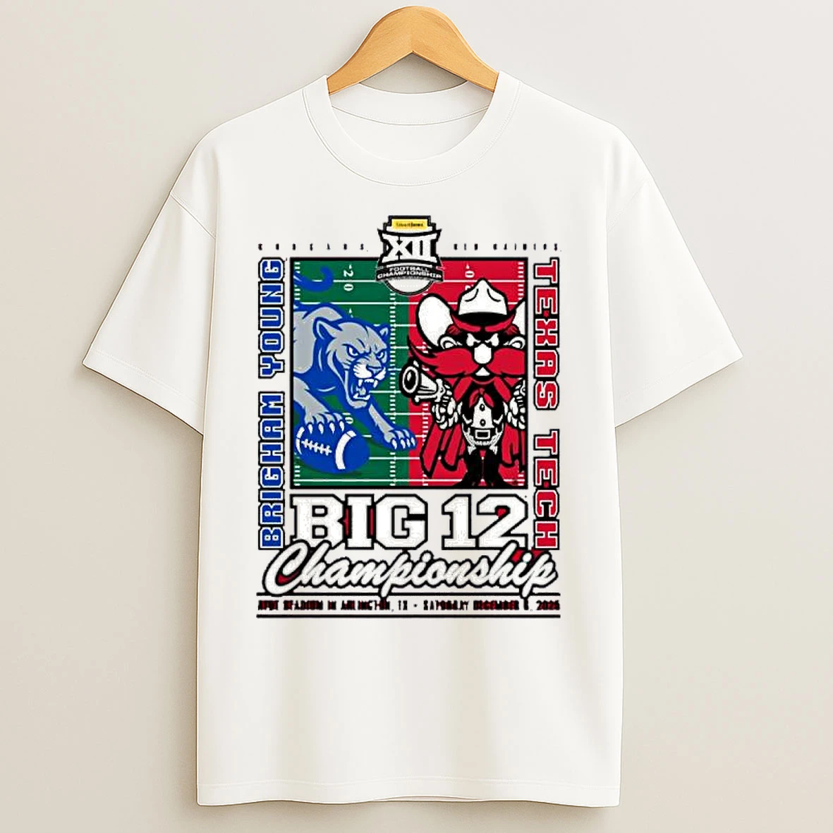 Classic Texas Tech Vs Byu Cougars 2025 Big 12 Football Championship Mascot Matchup T Shirts