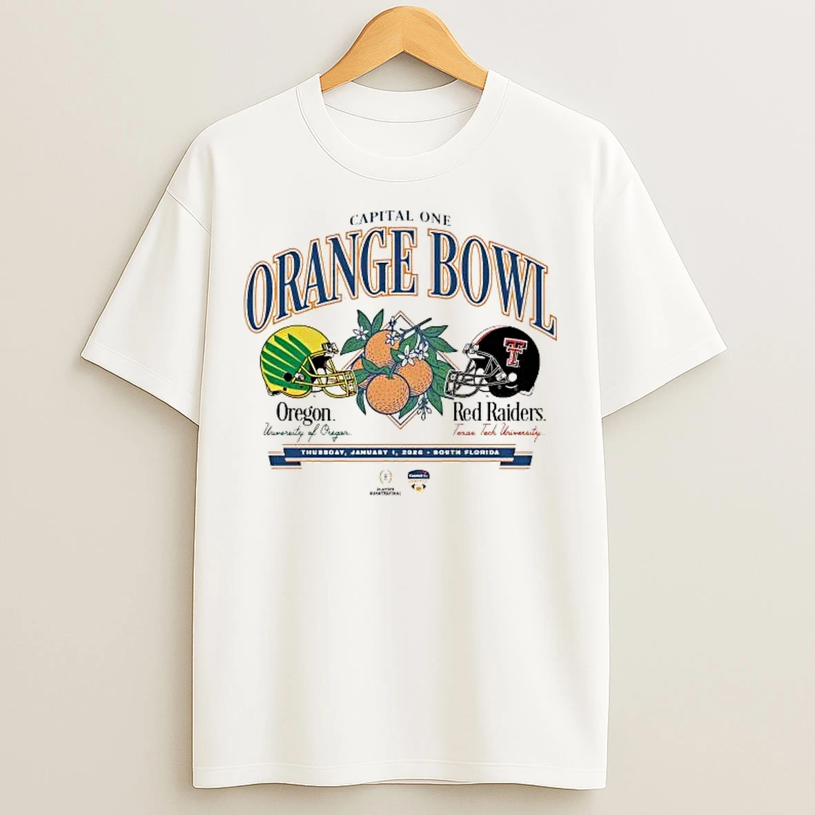 Classic Texas Tech Vs Oregon 2026 Orange Bowl Helmet Head To Head T Shirts
