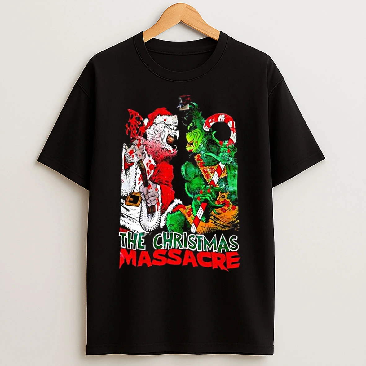 Classic The Christmas Massacre Santa Claus And Grinch Monters T Shirts