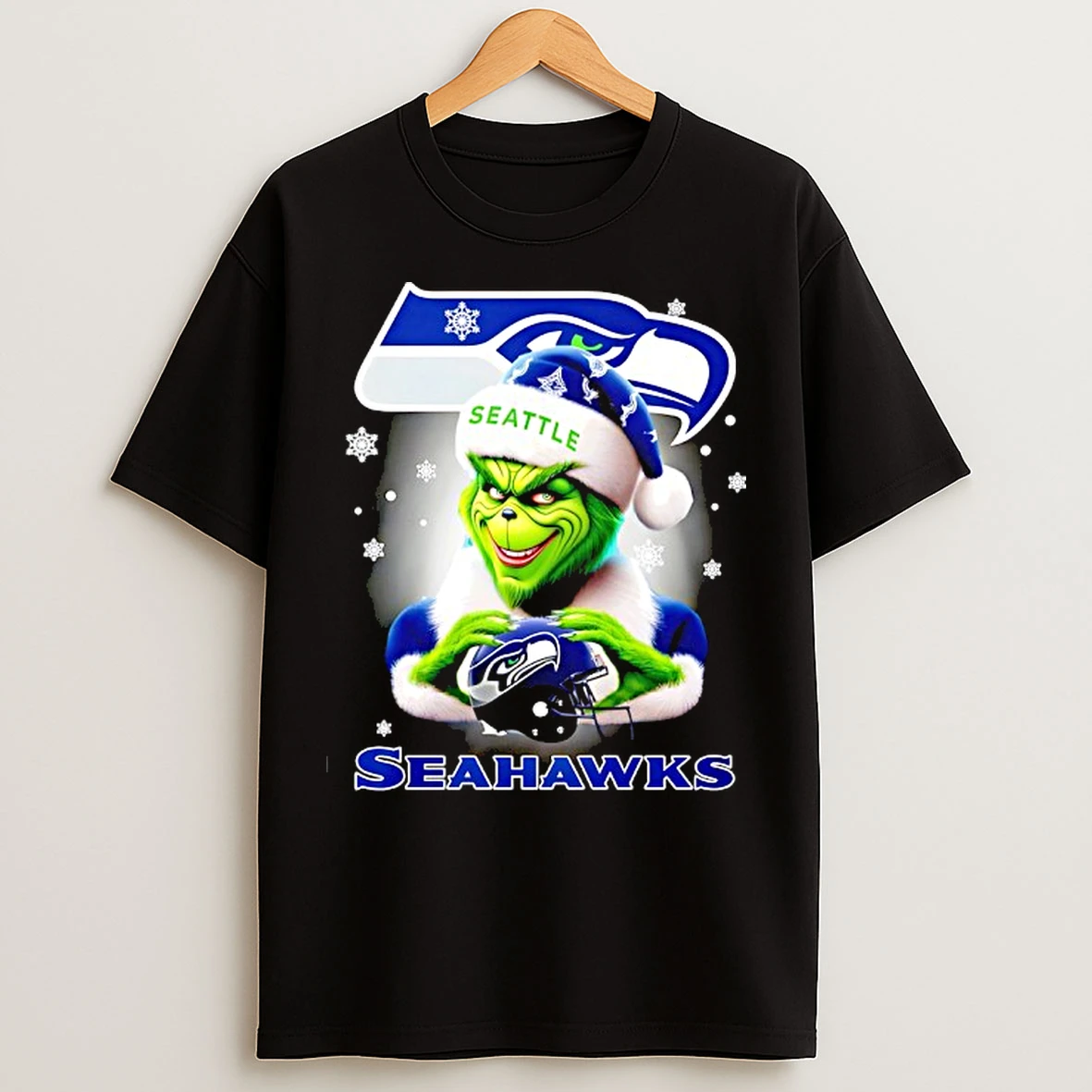 Classic The Grinch Hold Helmet Seattle Seahawks Christmas T Shirts