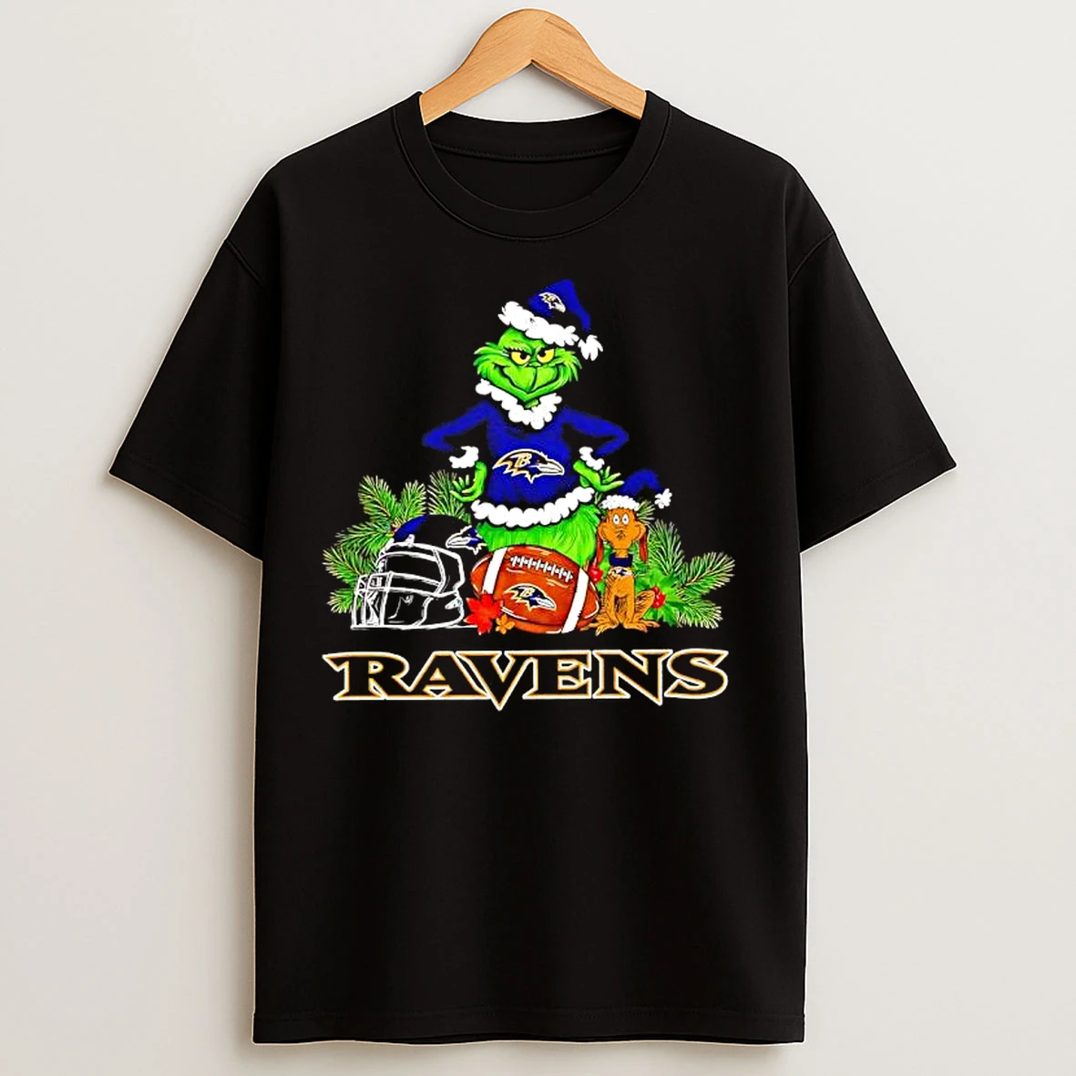 Classic The Grinch And Max Baltimore Ravens Christmas Helmet Items T Shirts