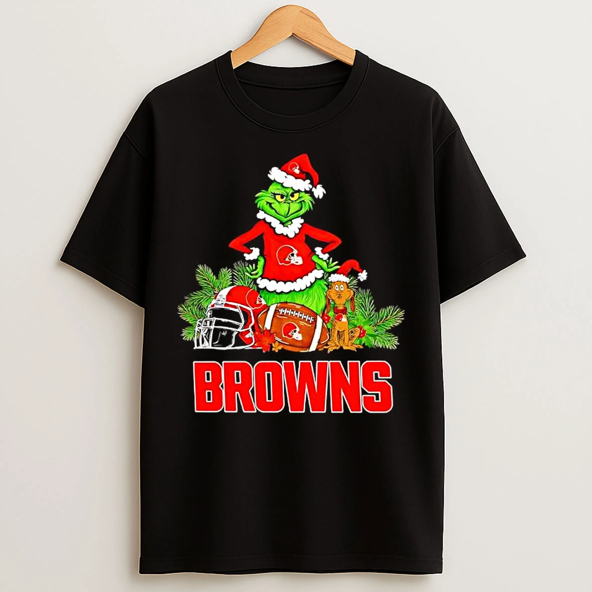 Classic The Grinch And Max Cleveland Browns Christmas Helmet Items T Shirts