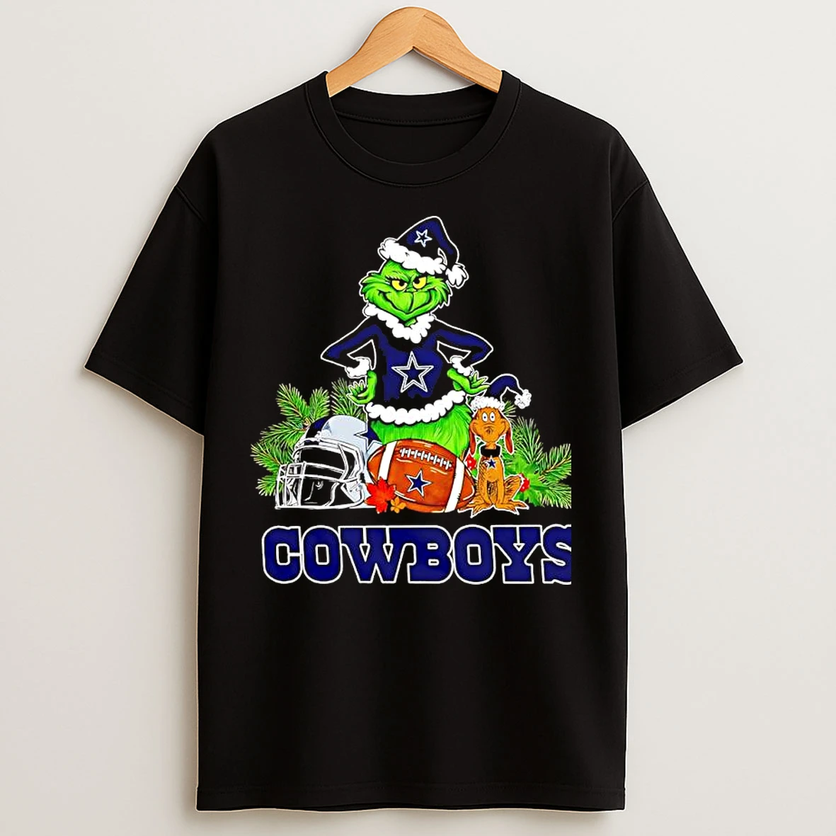 Classic The Grinch And Max Dallas Cowboys Christmas Helmet Items T Shirts
