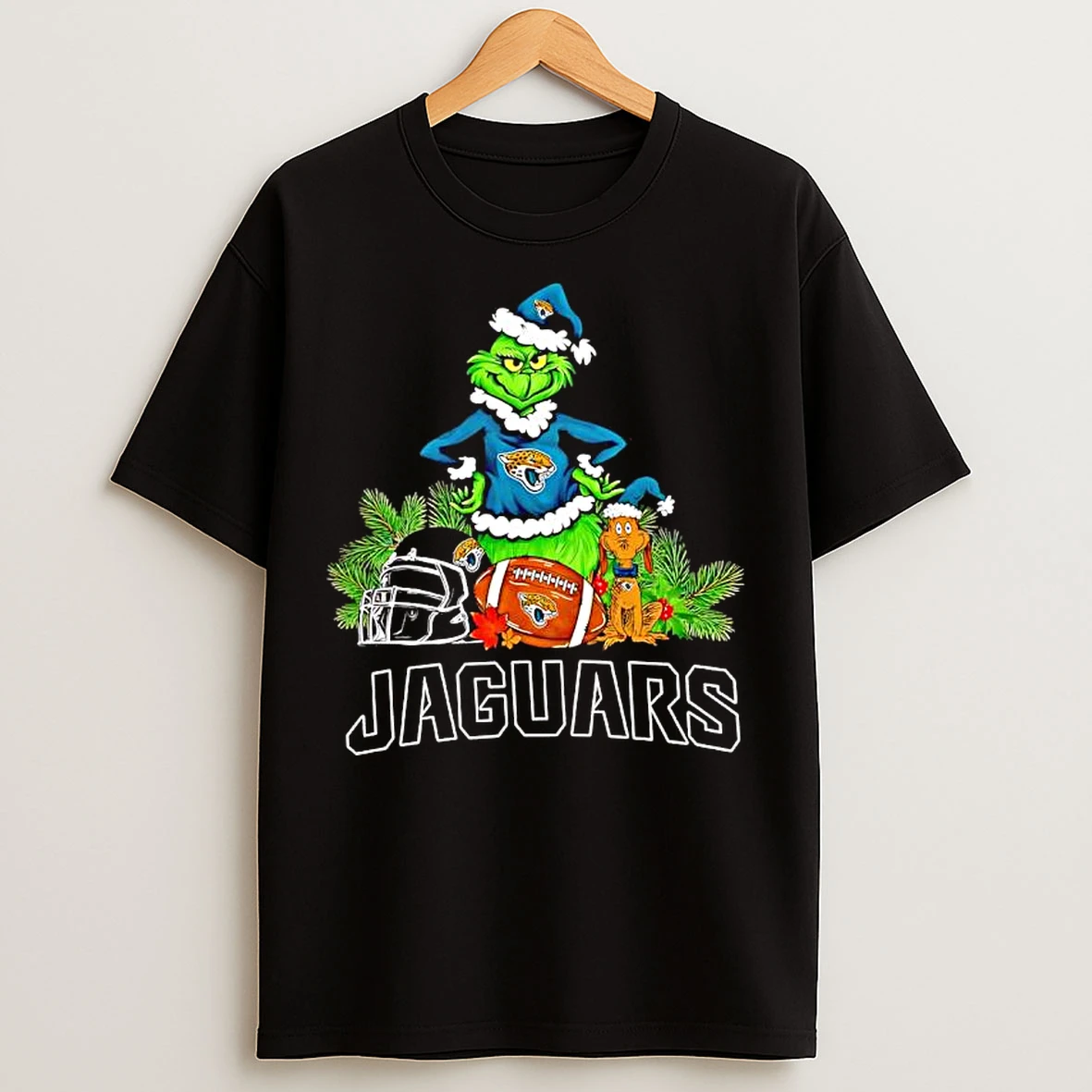 Classic The Grinch And Max Jacksonville Jaguars Christmas Helmet Items T Shirts