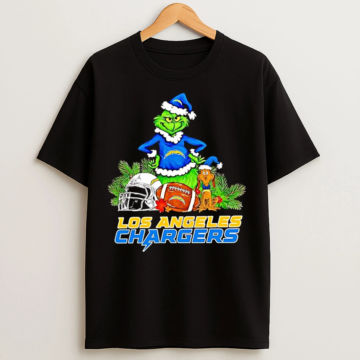 Classic The Grinch And Max Los Angeles Chargers Christmas Helmet Items T Shirts