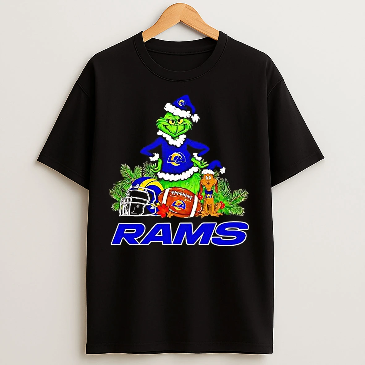 Classic The Grinch And Max Los Angeles Rams Christmas Helmet Items T Shirts