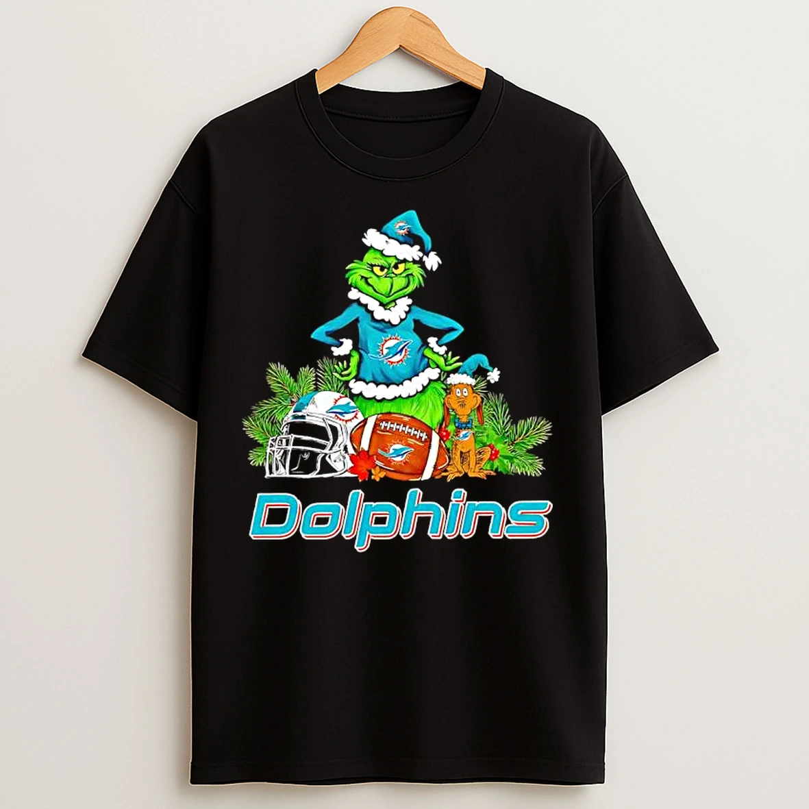 Classic The Grinch And Max Miami Dolphins Christmas Helmet Items T Shirts
