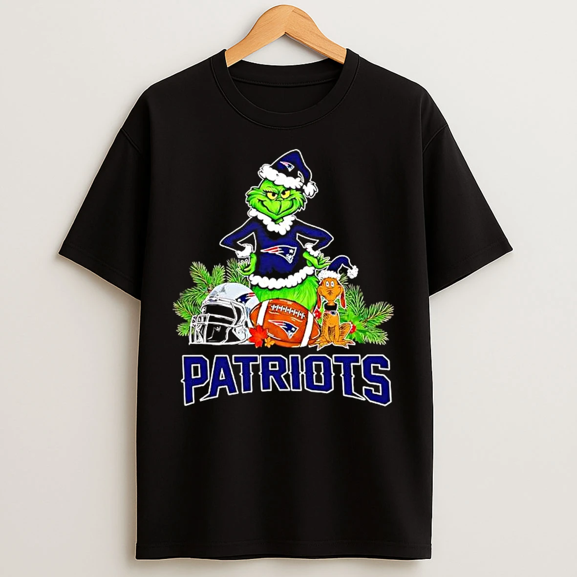 Classic The Grinch And Max New England Patriots Christmas Helmet Items T Shirts