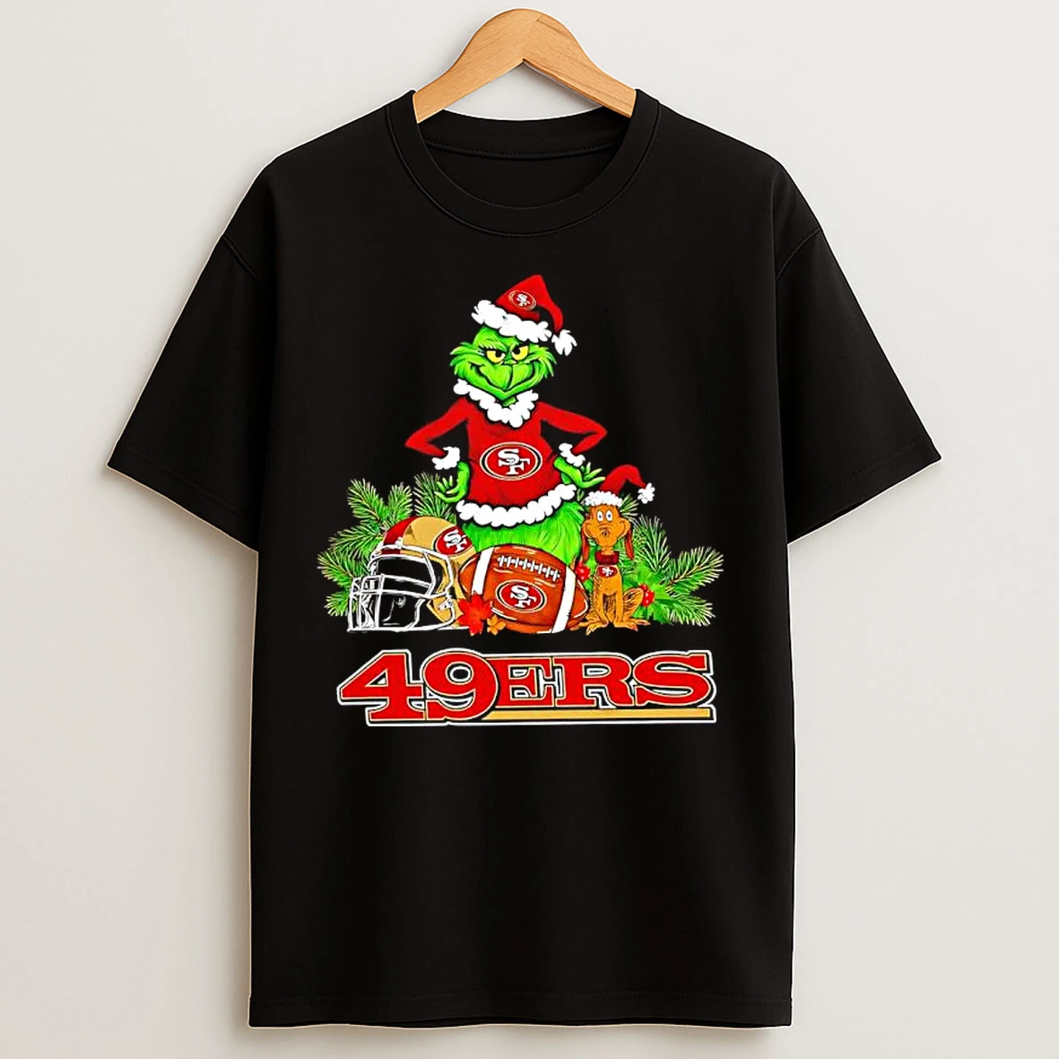 Classic The Grinch And Max San Francisco 49ers Christmas Helmet Items T Shirts