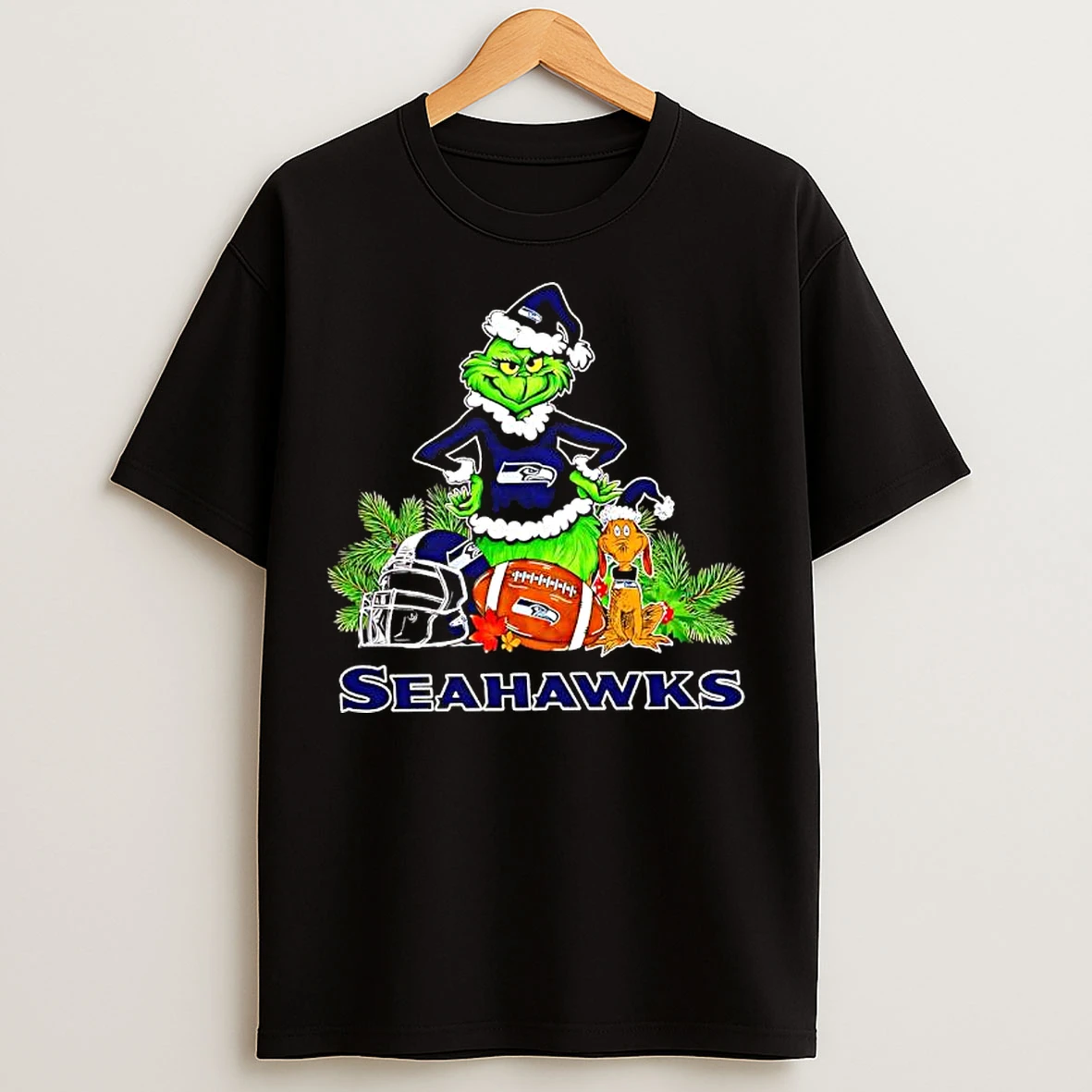 Classic The Grinch And Max Seattle Seahawks Christmas Helmet Items T Shirts