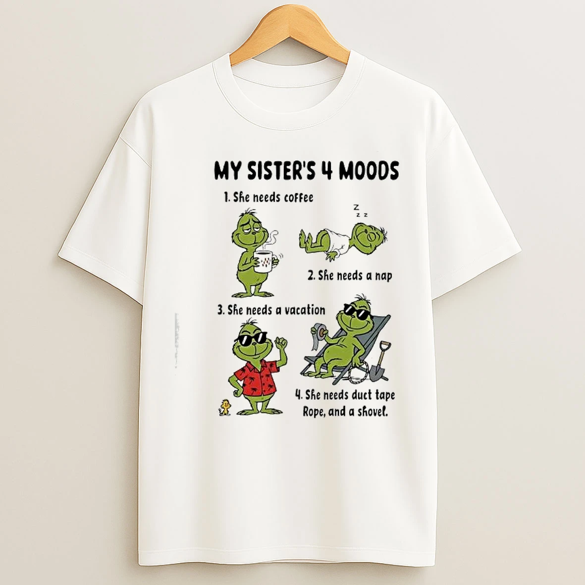 Classic The Grinch Needs Coffee A Nap Vacation Duct Tape Rope And A Shovel T Shirts
