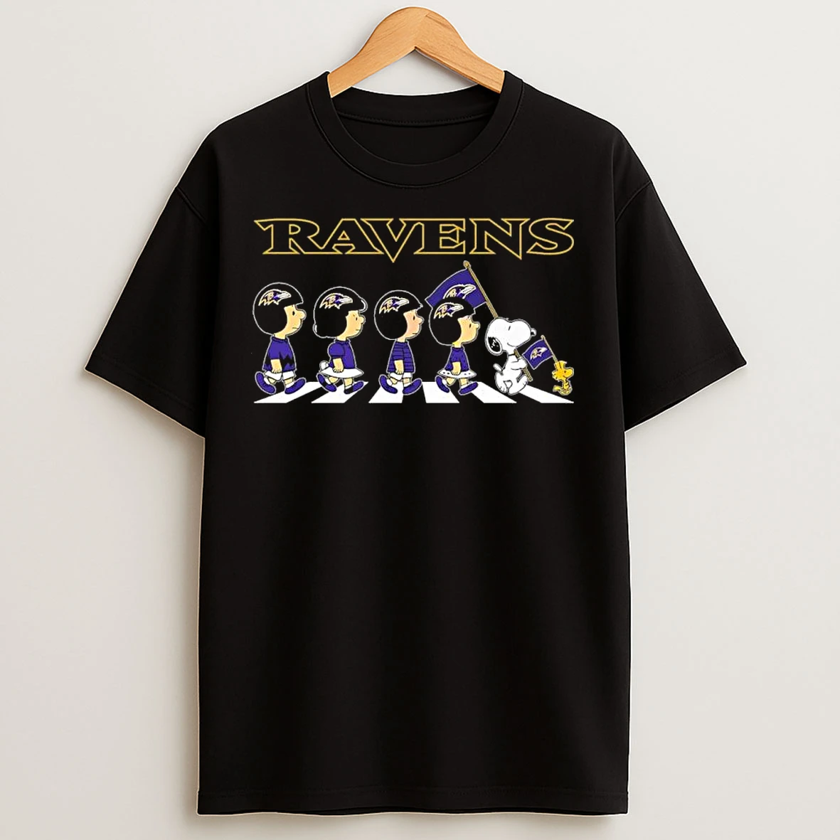 Classic The Peanuts And Friends Abbey Road X Baltimore Ravens T Shirts