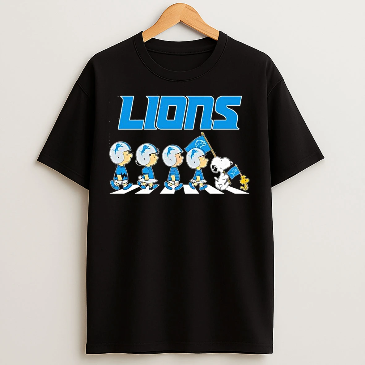 Classic The Peanuts And Friends Abbey Road X Detroit Lions T Shirts