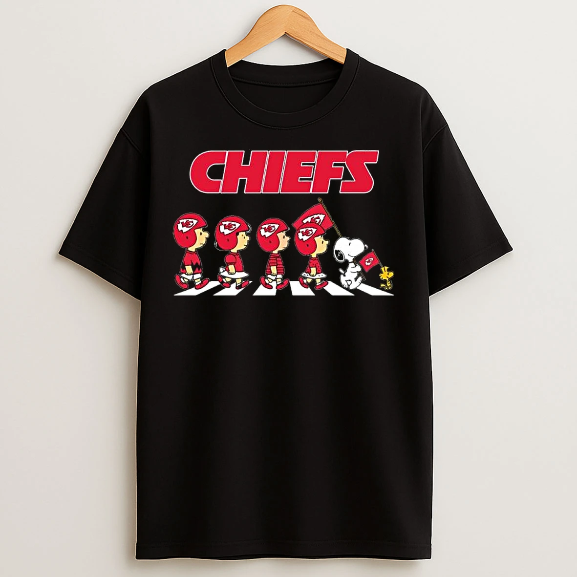 Classic The Peanuts And Friends Abbey Road X Kansas City Chiefs T Shirts