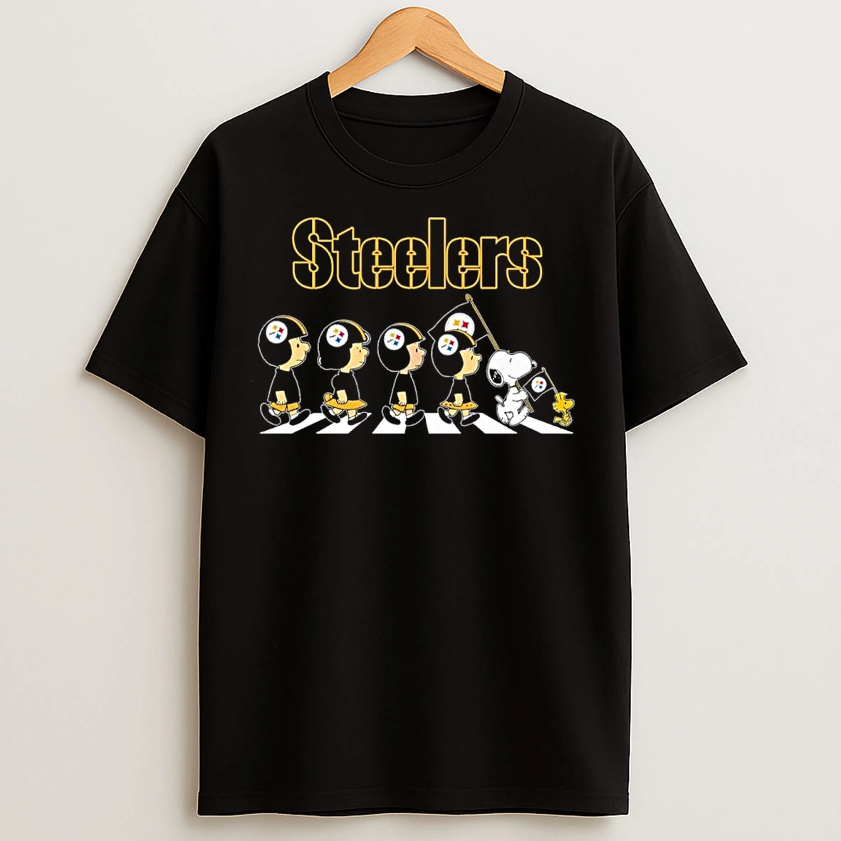 Classic The Peanuts And Friends Abbey Road X Pittsburgh Steelers T Shirts